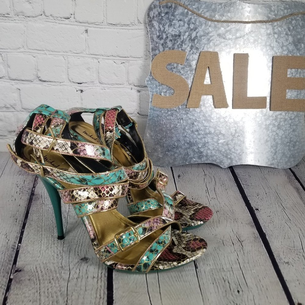 Michael Antonio Strappy Snake Heels Sz 8.5